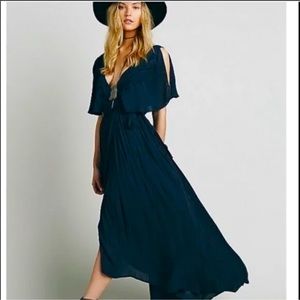 Free People Fiona Maxi Dress Navy Midnight Blue sz L